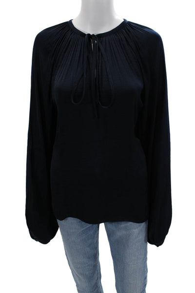 Dance & Marvel Womens Bohemian Dark Blue Longsleeve Blouse Round Neck Size L