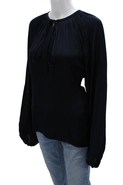 Dance & Marvel Womens Bohemian Dark Blue Longsleeve Blouse Round Neck Size L