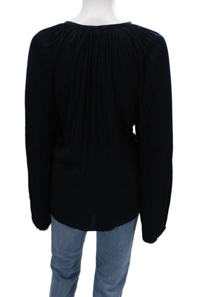 Dance & Marvel Womens Bohemian Dark Blue Longsleeve Blouse Round Neck Size L