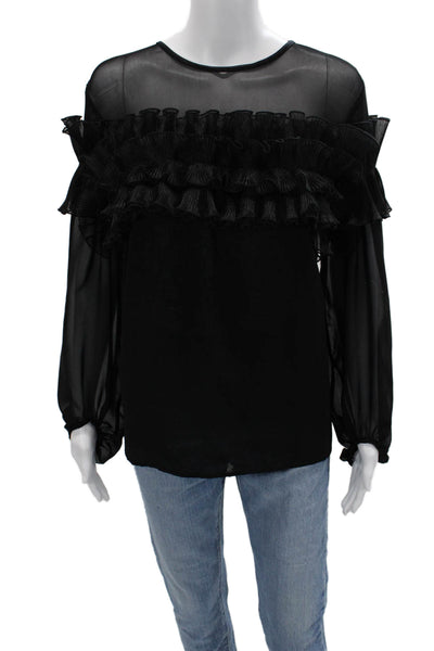 Samuel Dong Women Gothic Black Round Neck Long Sleeve Blouse Polyester Size M