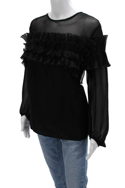 Samuel Dong Women Gothic Black Round Neck Long Sleeve Blouse Polyester Size M