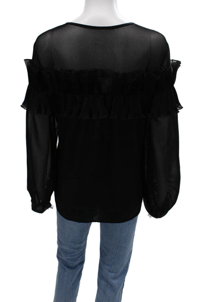 Samuel Dong Women Gothic Black Round Neck Long Sleeve Blouse Polyester Size M