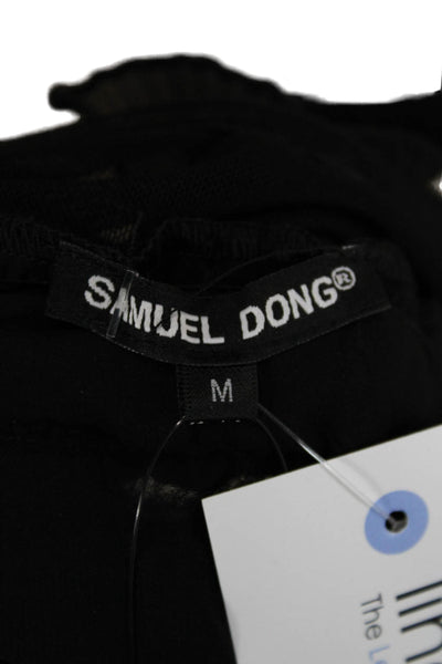 Samuel Dong Women Gothic Black Round Neck Long Sleeve Blouse Polyester Size M
