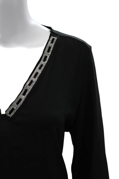 Casting Womens Black V Neck Long Sleeve Blouse 100% Polyester Classic Size 1