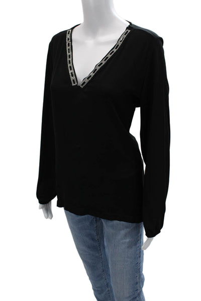 Casting Womens Black V Neck Long Sleeve Blouse 100% Polyester Classic Size 1