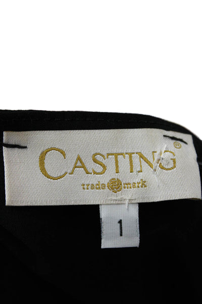 Casting Womens Black V Neck Long Sleeve Blouse 100% Polyester Classic Size 1