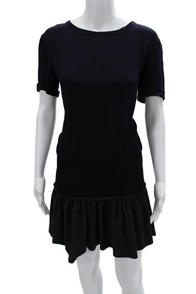Maje Womens T-Shirt Dress Black Short Sleeve Round Neck Viscose Size 3