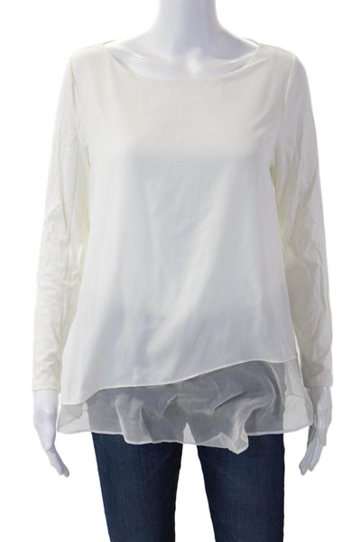 Lola & Sophie Women White Tunic Blouse Long Sleeve Round Neck Size S