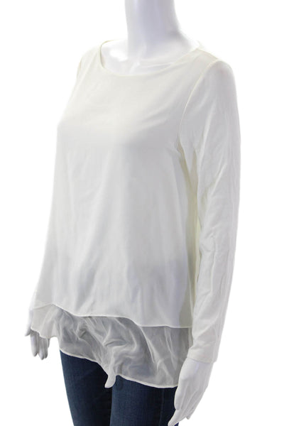 Lola & Sophie Women White Tunic Blouse Long Sleeve Round Neck Size S