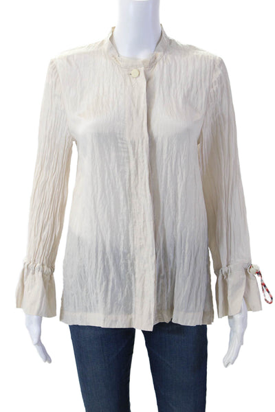 Baum Und Pferdgarten Womens Beige High Neck Button Blouse Long Sleeve Size 34
