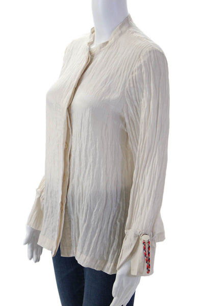 Baum Und Pferdgarten Womens Beige High Neck Button Blouse Long Sleeve Size 34