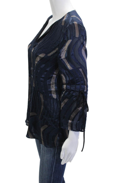 Lafayette 148 New York Women Tunic Black V-Neck 3/4 Sleeve Geometric Size S