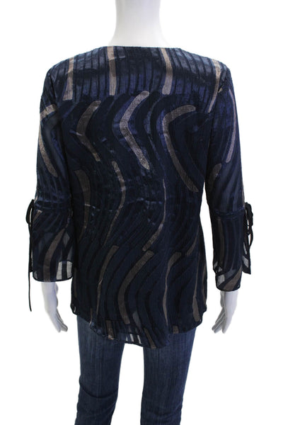 Lafayette 148 New York Women Tunic Black V-Neck 3/4 Sleeve Geometric Size S