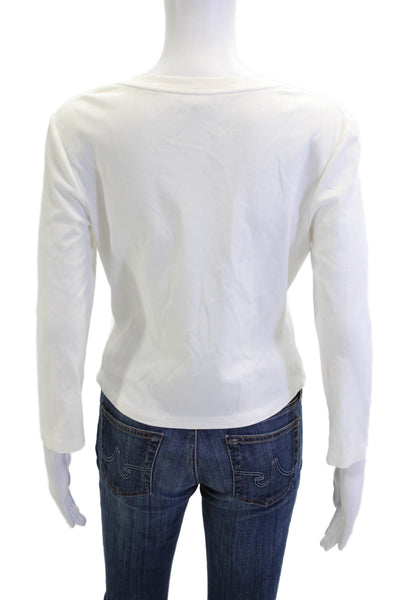 Lafayette 148 New York Womens White V-Neck T-Shirt 3/4 Sleeve Cotton Size M