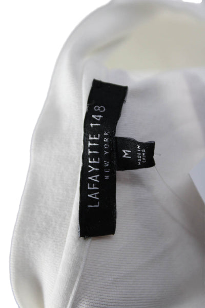 Lafayette 148 New York Womens White V-Neck T-Shirt 3/4 Sleeve Cotton Size M