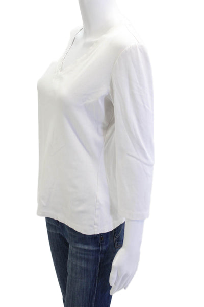Lafayette 148 New York Womens Basic V-Neck 3/4 Sleeve White T-Shirt Size M
