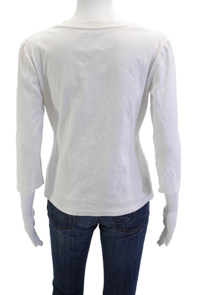 Lafayette 148 New York Womens Basic V-Neck 3/4 Sleeve White T-Shirt Size M
