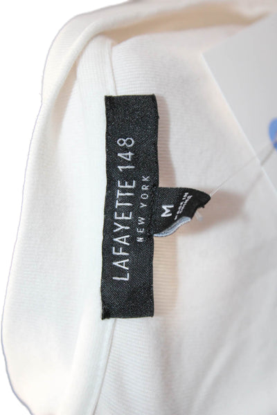 Lafayette 148 New York Womens Basic V-Neck 3/4 Sleeve White T-Shirt Size M