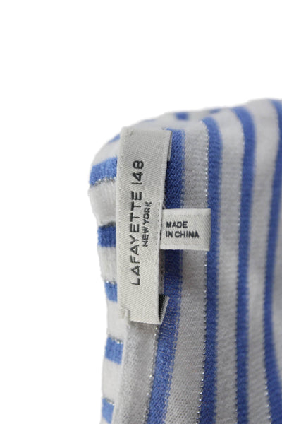 Lafayette 148 New York Women White Striped V Neck Long Sleeve Sweater Size S