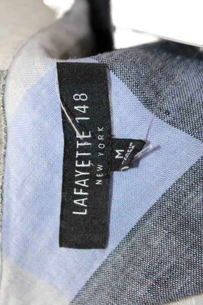 Lafayette 148 New York Womens Beige Collared Check Blouse 3/4 Sleeve Size M