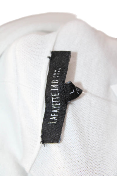 Lafayette 148 New York Womens White V-Neck Jersey Sweater Long Sleeve Size L