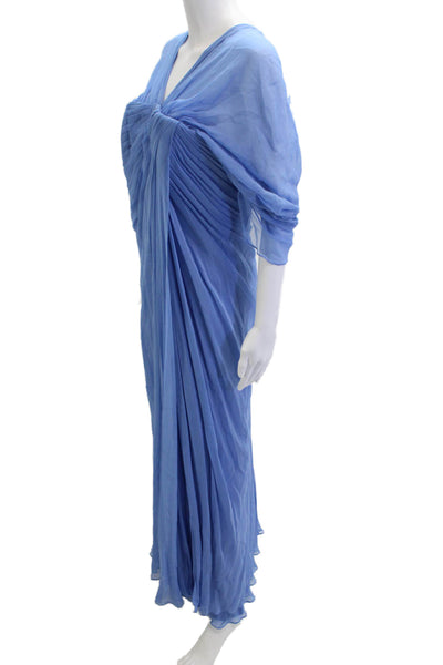 Pamella Roland Women Blue V-Neck Maxi Dress Polyester Blend Zip Size 14