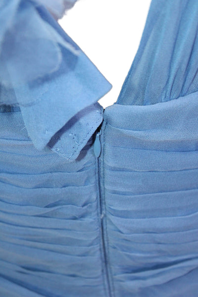 Pamella Roland Women Blue V-Neck Maxi Dress Polyester Blend Zip Size 14