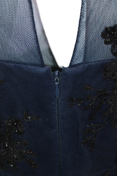 Lian Carlo Women A-Line Maxi Dress Dark Blue Mesh Square Neck Size 12