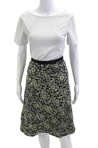 Luca Luca Women A-Line Black Floral Cotton Rayon Silk Knee Length Skirt Size 46