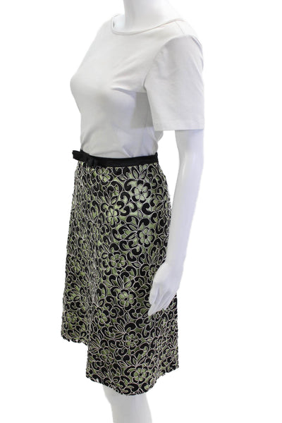 Luca Luca Women A-Line Black Floral Cotton Rayon Silk Knee Length Skirt Size 46