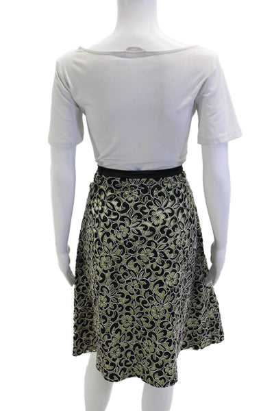 Luca Luca Women A-Line Black Floral Cotton Rayon Silk Knee Length Skirt Size 46