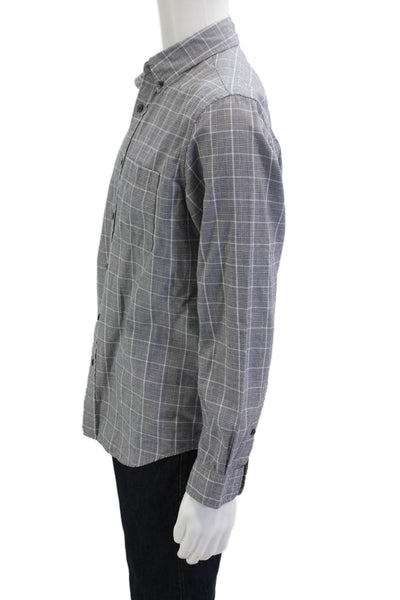 Club Monaco Mens Button Front Collared Plaid Slim Fit Shirt Gray Black Medium