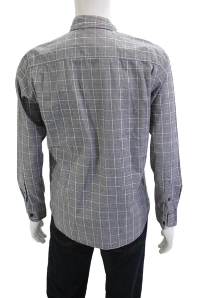 Club Monaco Mens Button Front Collared Plaid Slim Fit Shirt Gray Black Medium