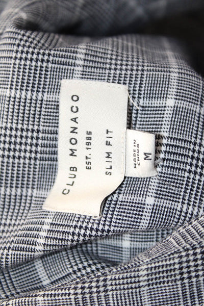 Club Monaco Mens Button Front Collared Plaid Slim Fit Shirt Gray Black Medium