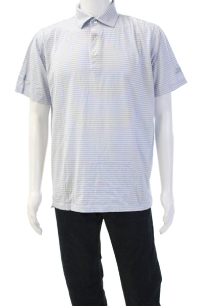 Peter Millar Men Polo Striped Light Blue Short Sleeve 100% Cotton Size M
