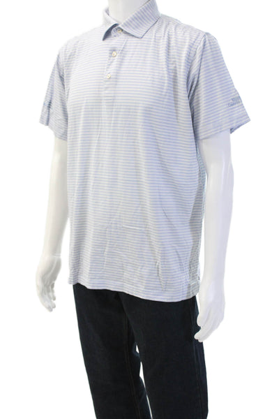 Peter Millar Men Polo Striped Light Blue Short Sleeve 100% Cotton Size M