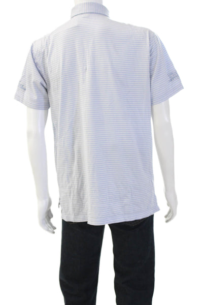 Peter Millar Men Polo Striped Light Blue Short Sleeve 100% Cotton Size M