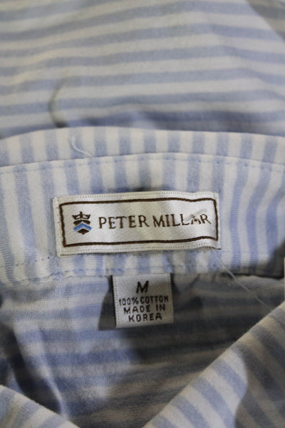 Peter Millar Men Polo Striped Light Blue Short Sleeve 100% Cotton Size M