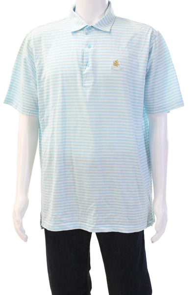 Peter Millar Mens Light Blue Striped Cotton Short Sleeve Polo Big & Tall Size L