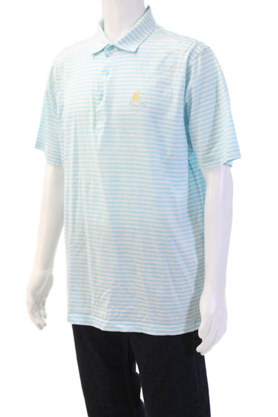 Peter Millar Mens Light Blue Striped Cotton Short Sleeve Polo Big & Tall Size L