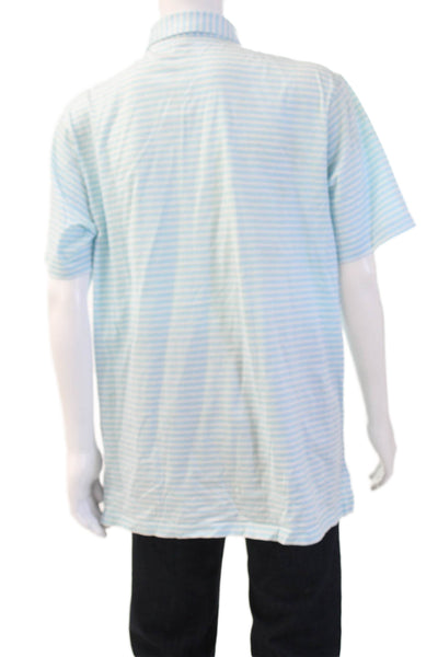 Peter Millar Mens Light Blue Striped Cotton Short Sleeve Polo Big & Tall Size L