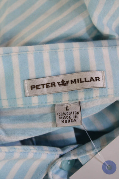 Peter Millar Mens Light Blue Striped Cotton Short Sleeve Polo Big & Tall Size L