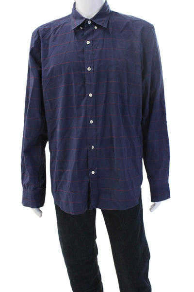 J Crew Men's Collared Long Sleeves Button Down Blue Striped Shirt Size XL