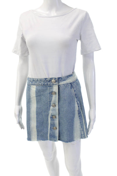 3x1 Womens Blue Denim A-Line Mini Skirt Striped Size S