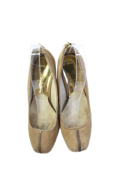 Michael Michael Kors Womens Suede Stitching Detail Wedge Heels Beige Size 6