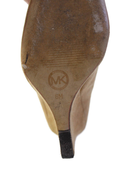 Michael Michael Kors Womens Suede Stitching Detail Wedge Heels Beige Size 6