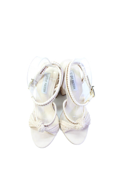 Steve Madden Womens Leather Braided Detail Open Toe Heels Beige Size 6