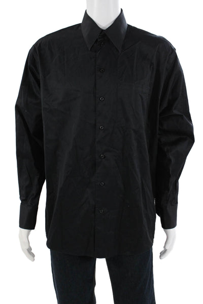 Kenneth Cole Reaction Mens Point Collar Dress Shirt Black Long Sleeve Size 16.5