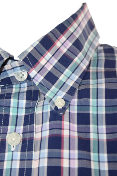 Brooks Brothers Mens Button-Down Plaid Shirt Blue Supima Long Sleeve Size L