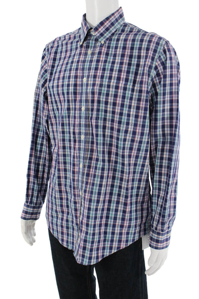 Brooks Brothers Mens Button-Down Plaid Shirt Blue Supima Long Sleeve Size L